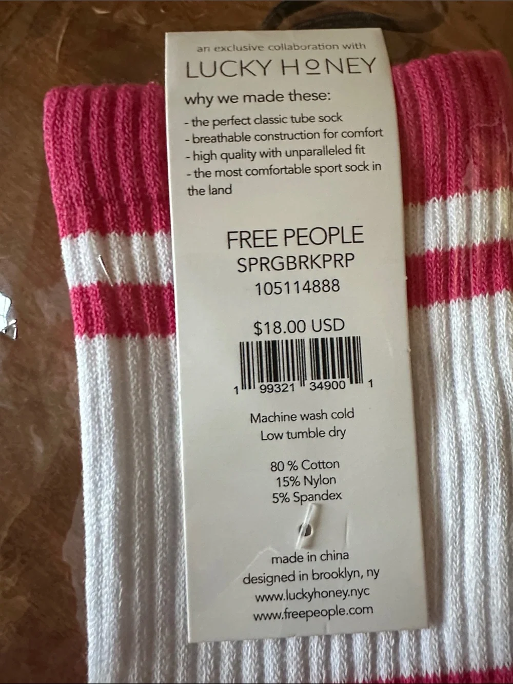 Free People Spring Break Prep Tube Socks - White & Pink NWT